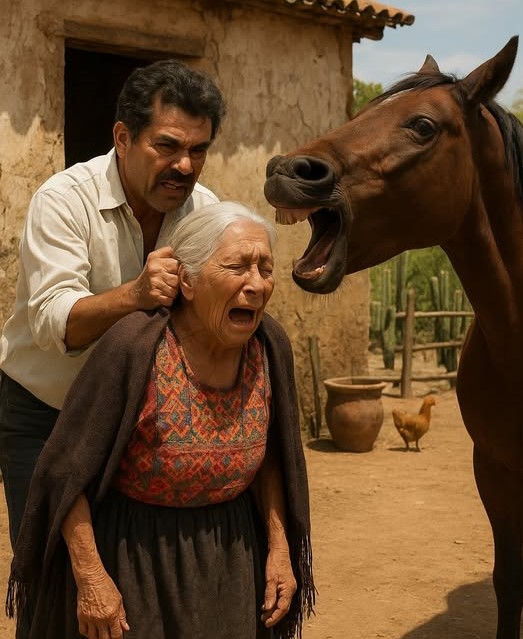 El hijo agarró a su madre por el cabello y la arrastró como si fuera basura. Un caballo sencillo, sin jinete y sin riendas, apareció entre el polvo y se enfrentó al agresor que la había maltratado, salvando así a la anciana.