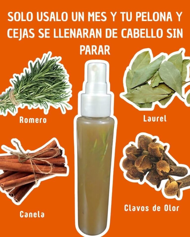 Spray natural para crecer cabello y cejas con romero, laurel, canela y clavos