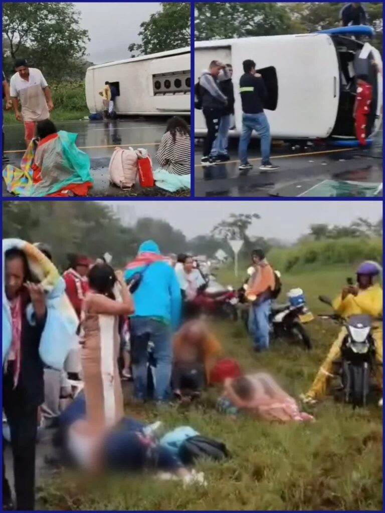 🚨 Bus de servicio público se volcó en importante vía: pasajeros vivieron momentos de terror