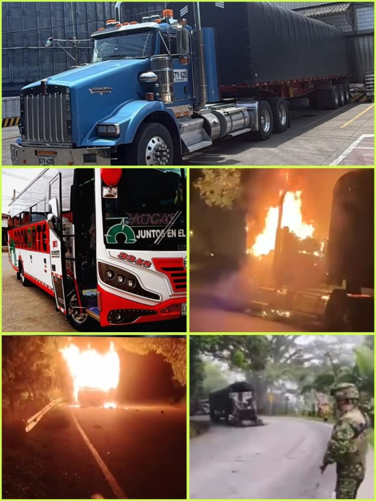 Terror en plena carretera: hombres armados incendiaron camiones y un bus en importante vía del país