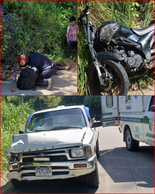 Accidente entre motocicleta y pick-up deja dos personas heridas en Alta Verapaz