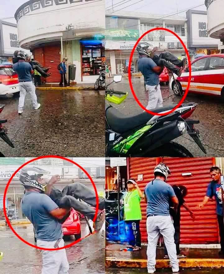 🌧️ Un motociclista vio que un adulto mayor no podía cruzar la calle bajo la lluvia y decidió hacer algo que emocionó a todos