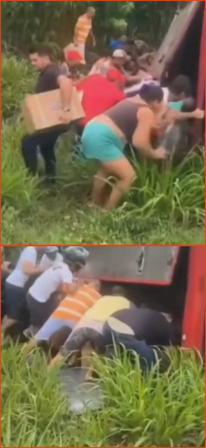 Furgón se vuelca en Sabanalarga y personas se llevan la mercancía mientras el conductor pide ayuda