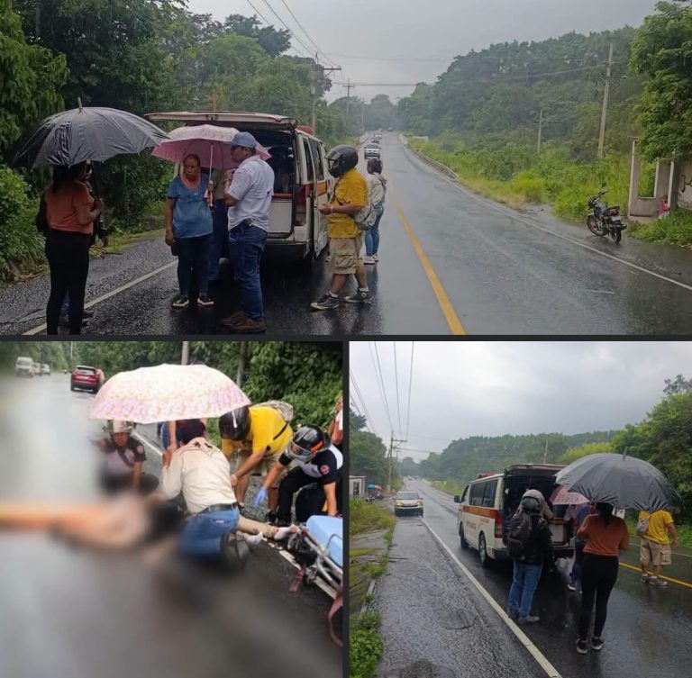 Madre y su bebé resultan heridos tras fuerte accidente entre motocicleta y un vehículo en San Juan Alotenango
